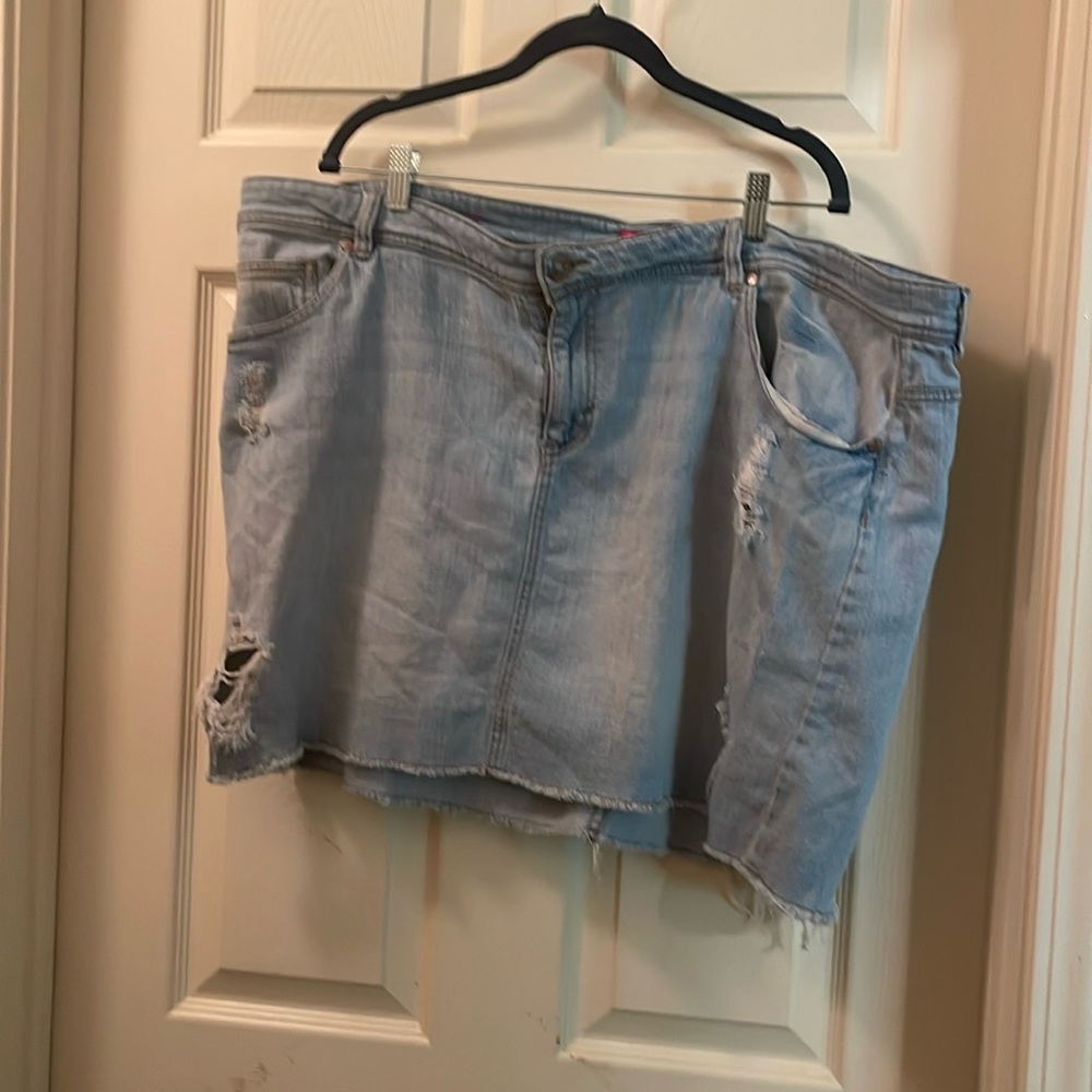 EUC vintage distressed denim jean skirt plus size 22 pure energy 5 pockets